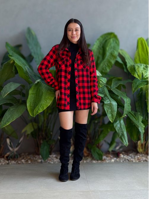 Camisa em Viscose XADREZ VERMELHO E PRETO - LOJA TUTTI FRUTTI