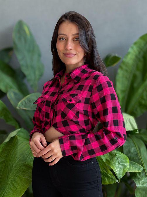 Camisa em Viscose XADREZ ROSA E PRETO - LOJA TUTTI FRUTTI