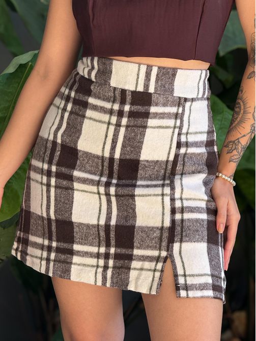 Shorts Saia Xadrez BRANCO COM PRETO - LOJA TUTTI FRUTTI