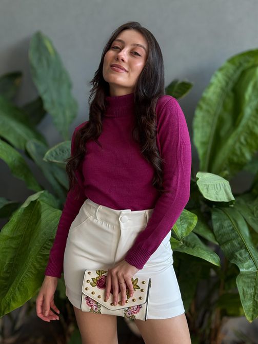 Blusa Segunda Pele Gola Alta em Tricot FÚCSIA - LOJA TUTTI FRUTTI