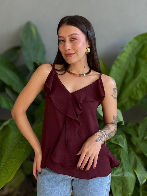 Blusa Bata Raquel VINHO - LOJA TUTTI FRUTTI