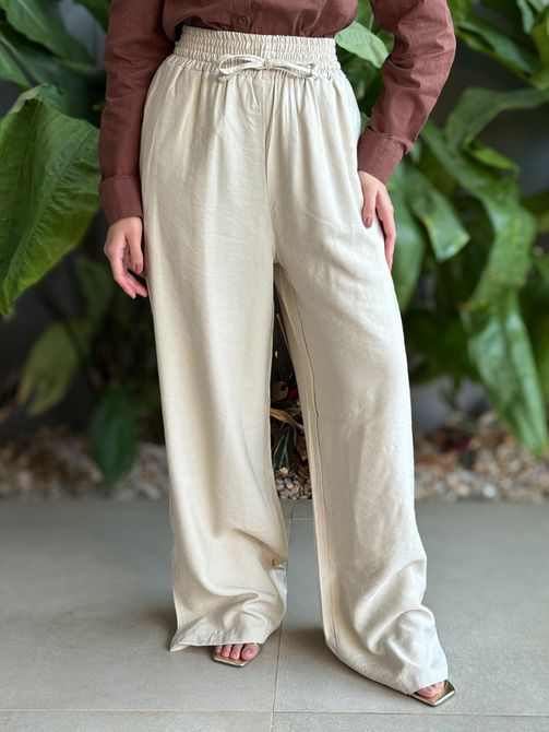 Calça Pantalona Leila com Elástico no cós CREME - LOJA TUTTI FRUTTI