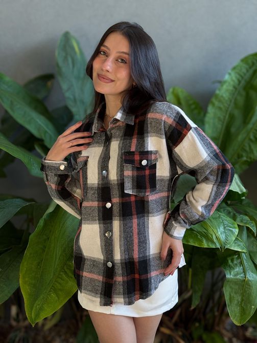 Jaqueta Xadrez Longa BRANCO COM PRETO - LOJA TUTTI FRUTTI