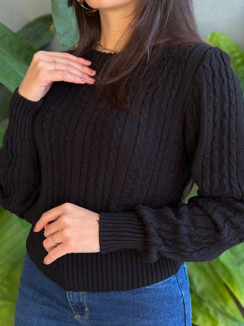 Tricot Olga Manga Longa PRETO - LOJA TUTTI FRUTTI
