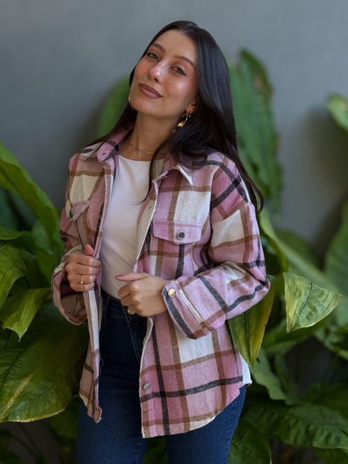 Jaqueta Xadrez Longa BRANCO COM ROSA - LOJA TUTTI FRUTTI