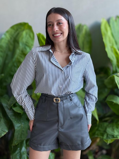 Camisa Listrada BRANCO COM CINZA - LOJA TUTTI FRUTTI