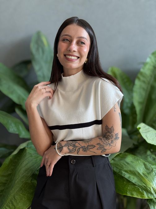 Blusa Marina Em Tricot Listrado BRANCO COM PRETO - LOJA TUTTI FRUTTI