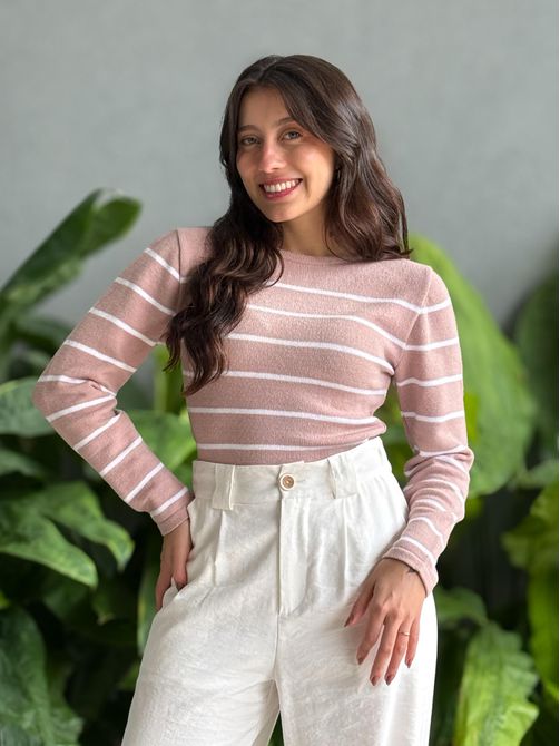 Tricot Listras Cassia ROSÊ COM BRANCO - LOJA TUTTI FRUTTI