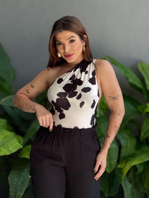 Body Nula Manga em Poliamida ESTAMPADO BRANCO COM ... - LOJA TUTTI FRUTTI