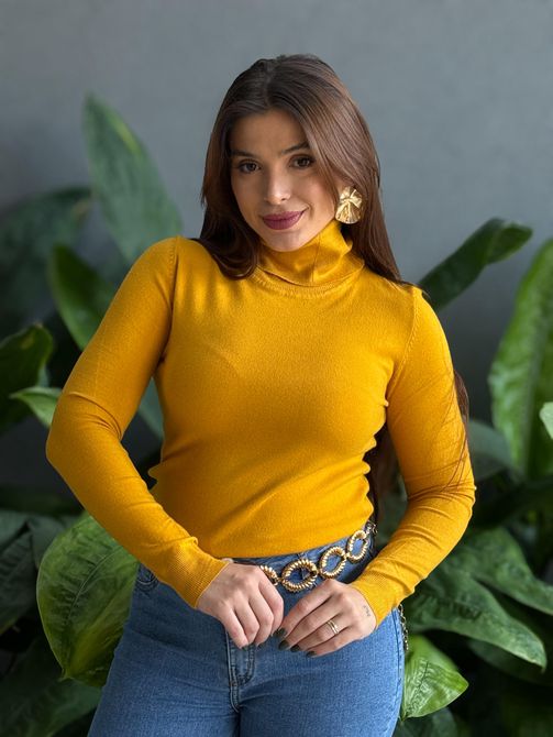 Blusa Jade em Tricot Gola Alta Cacharrel MOSTARDA - LOJA TUTTI FRUTTI