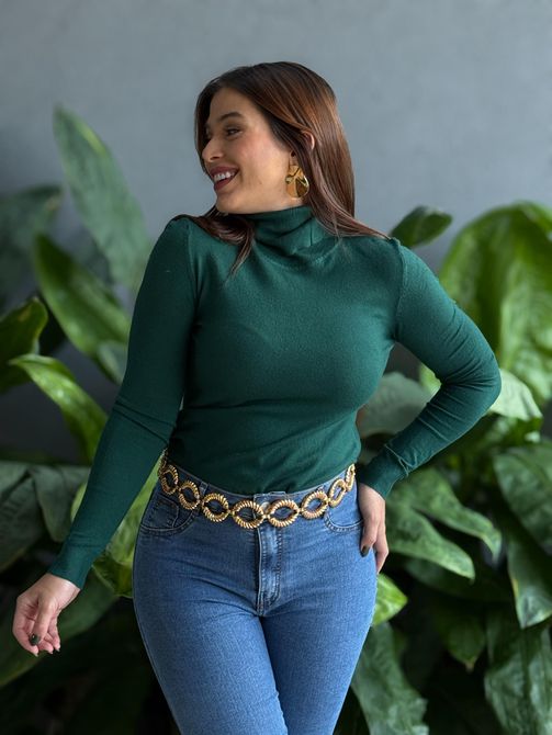 Blusa Jade em Tricot Gola Alta Cacharrel VERDE ESC... - LOJA TUTTI FRUTTI