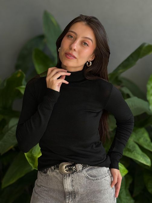 Blusa Segunda Pele Gola Alta em Tricot PRETO - LOJA TUTTI FRUTTI