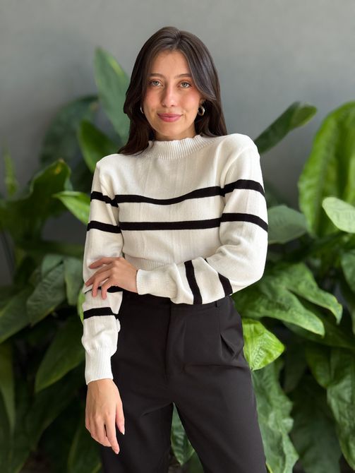 Tricot Belita LISTRADO BRANCO COM PRETO - LOJA TUTTI FRUTTI