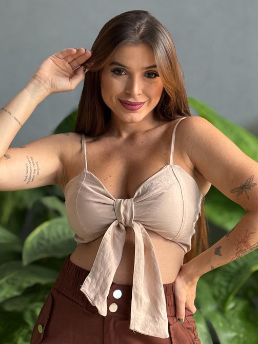 Cropped Bia Alças Finas BEGE - LOJA TUTTI FRUTTI