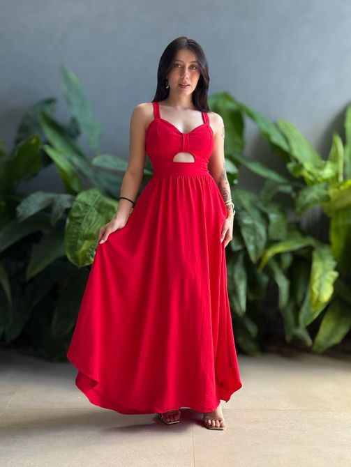 Vestido Longo Maria VERMELHO - LOJA TUTTI FRUTTI