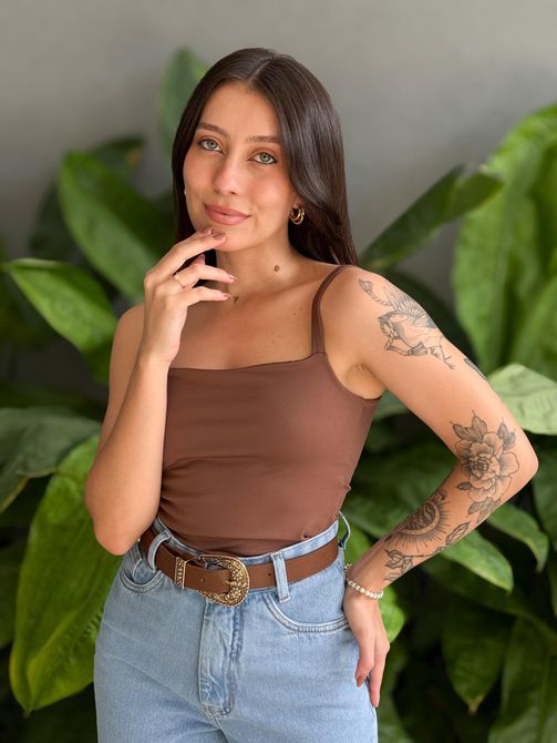 Body Poliamida Alças Finas MARROM - LOJA TUTTI FRUTTI