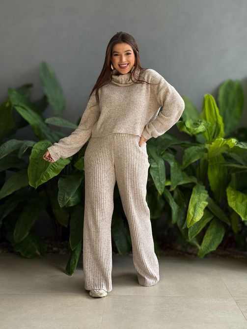 Conjunto Tricot Elen Blusa e Calça CREME - LOJA TUTTI FRUTTI