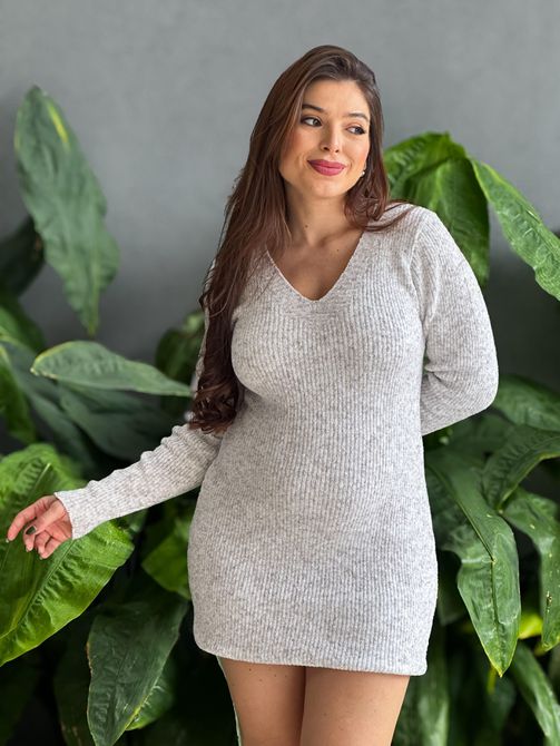 Vestido Tricot Anita CINZA MESCLA CLARO - LOJA TUTTI FRUTTI