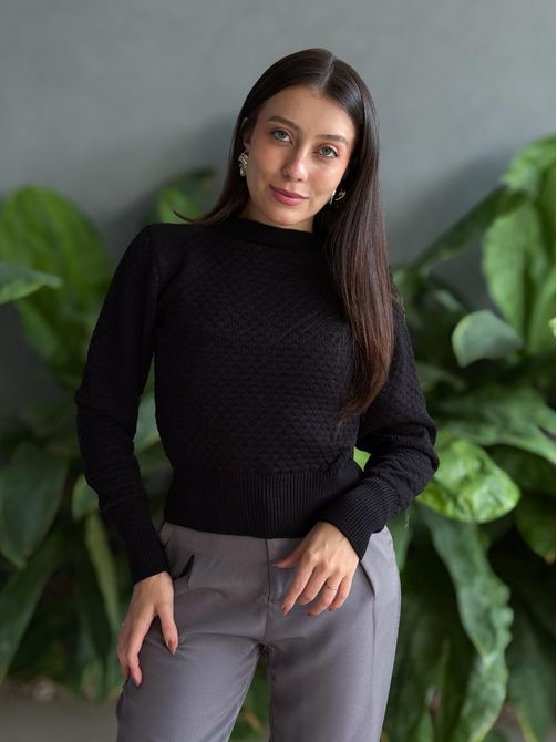Tricot Nara Manga Longa PRETO - LOJA TUTTI FRUTTI