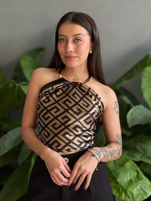 Lenço ESTAMPADO DOURADO COM PRETO - LOJA TUTTI FRUTTI