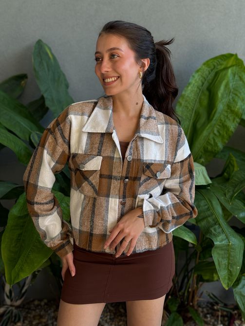 Jaqueta Xadrez BRANCO COM MARROM - LOJA TUTTI FRUTTI