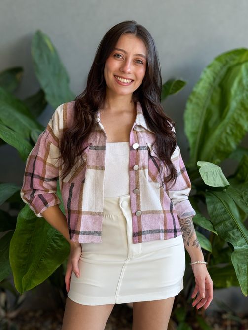Jaqueta Xadrez BRANCO COM ROSA - LOJA TUTTI FRUTTI