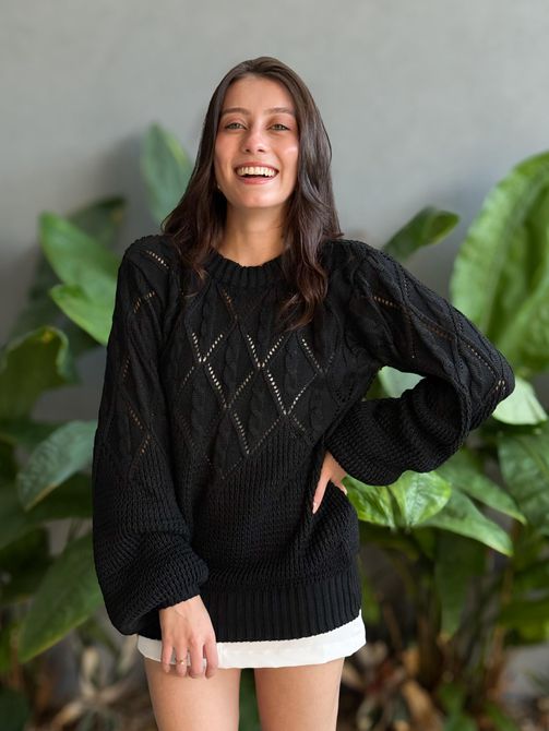 Blusa em Tricot Monique PRETO - LOJA TUTTI FRUTTI