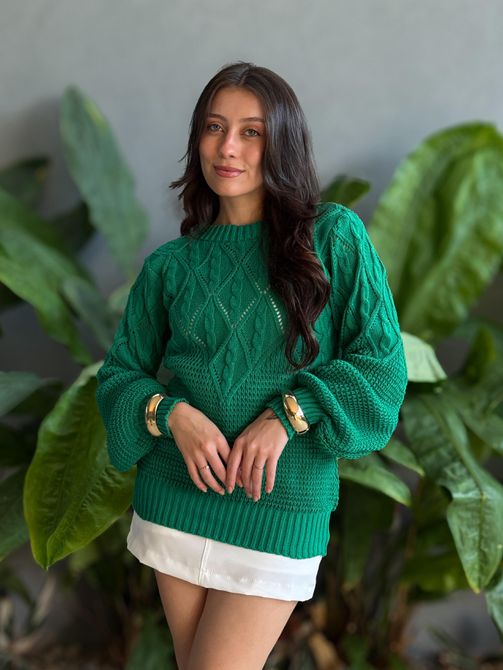 Blusa em Tricot Monique VERDE BANDEIRA - LOJA TUTTI FRUTTI