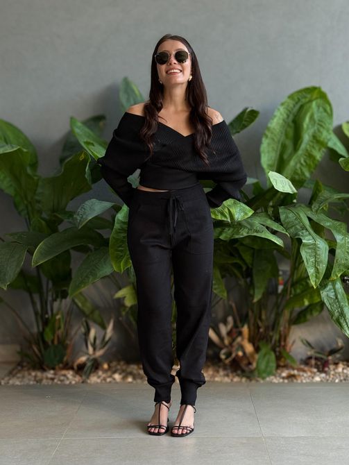 Conjunto Tricot com Toque de Modal PRETO - LOJA TUTTI FRUTTI