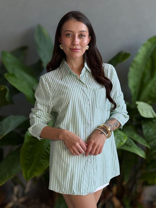 Camisa Listrada BRANCO COM VERDE - LOJA TUTTI FRUTTI