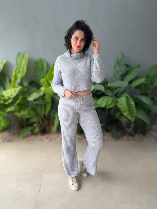 Conjunto Tricot Elen Blusa e Calça CINZA MESCLA - LOJA TUTTI FRUTTI
