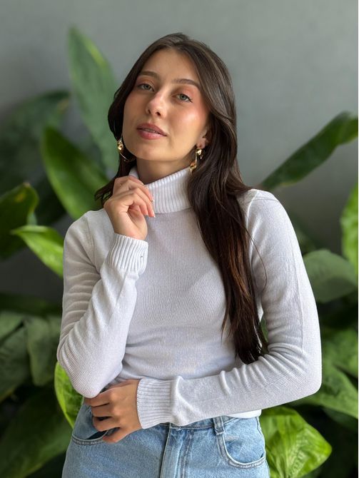 Blusa Segunda Pele Gola Alta em Tricot BRANCO - LOJA TUTTI FRUTTI