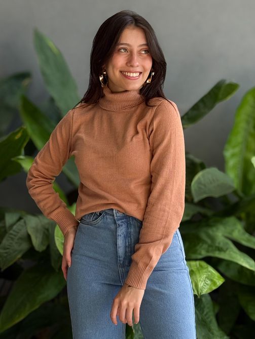 Blusa Segunda Pele Gola Alta em Tricot BEGE - LOJA TUTTI FRUTTI