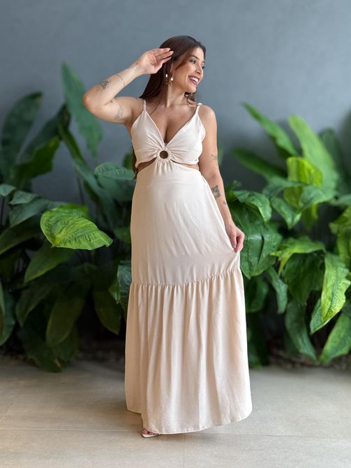 Vestido Longo Nicole BEGE CLARO - LOJA TUTTI FRUTTI