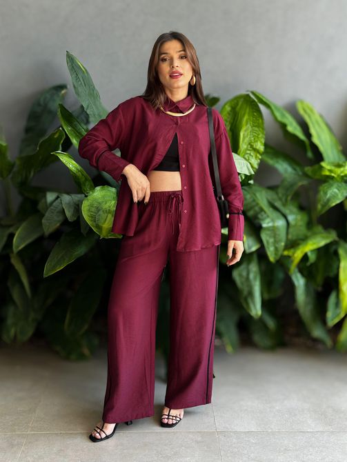 Conjunto Cecilia Camisa e Calça VINHO - LOJA TUTTI FRUTTI