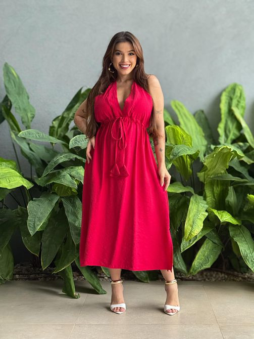 Vestido Midi Camila VERMELHO - LOJA TUTTI FRUTTI