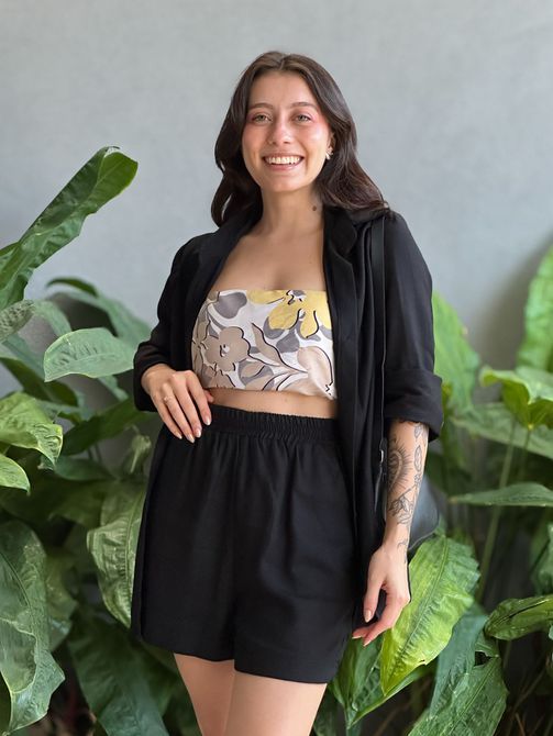 Conjunto Marta Camisa e Shorts em Linho PRETO - LOJA TUTTI FRUTTI