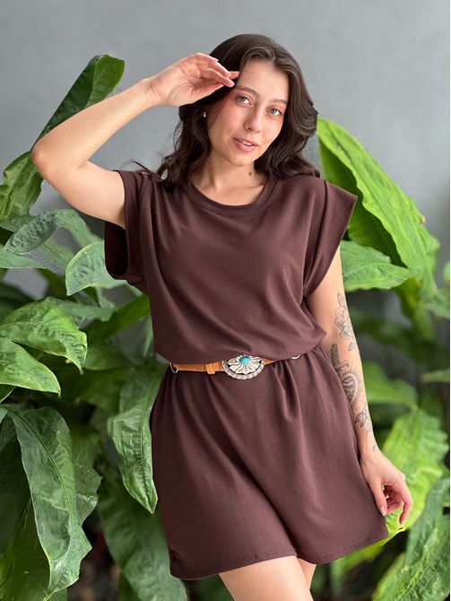 Vestido Curto Muscle Malha Premium MARROM - LOJA TUTTI FRUTTI