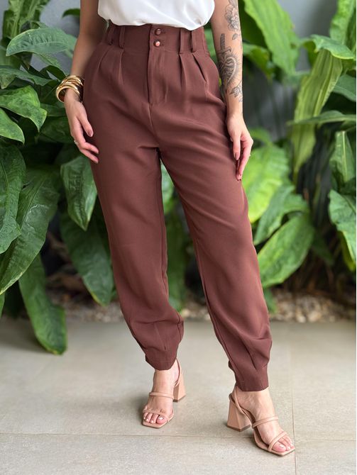 Calça Alfaiataria Noemi MARROM - LOJA TUTTI FRUTTI