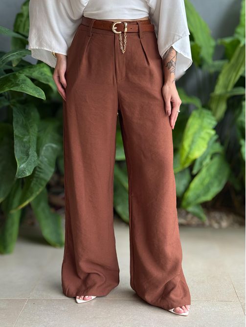 Calça Pantalona Franciele MARROM MOCHA - LOJA TUTTI FRUTTI