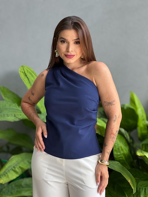 Blusa Nula Manga em Alfaiataria AZUL MARINHO - LOJA TUTTI FRUTTI