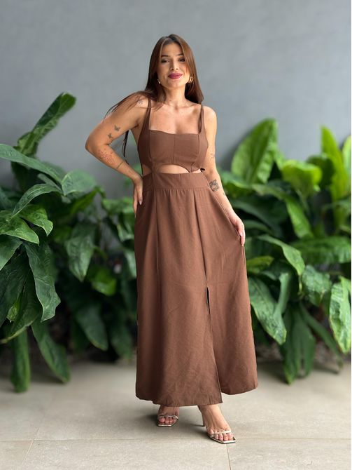 Vestido Midi Jhenifer MARROM CLARO - LOJA TUTTI FRUTTI