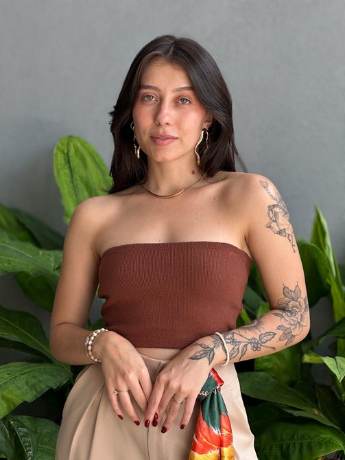 Top faixa em Tricot Modal MARROM - LOJA TUTTI FRUTTI