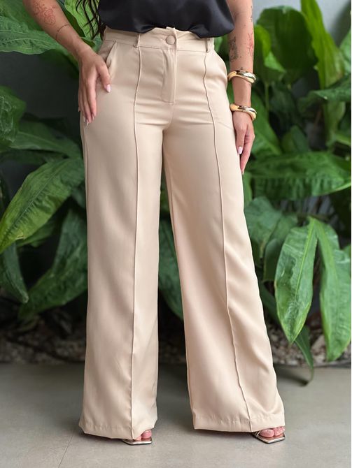 Calça Pantalona Laila em Alfaiataria BEGE CLARO - LOJA TUTTI FRUTTI