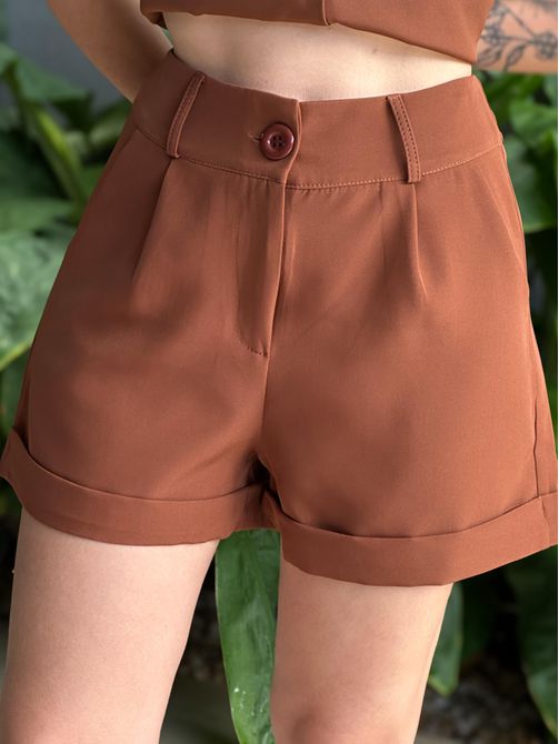 Shorts Alfaiataria Barra Italiana MARROM - LOJA TUTTI FRUTTI