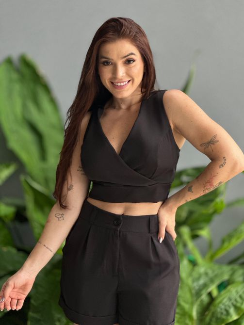 Cropped Alfaiataria Maisa PRETO - LOJA TUTTI FRUTTI