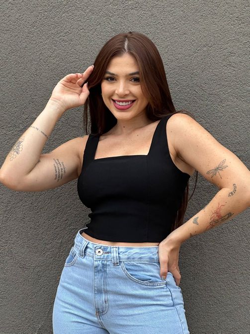 Cropped Naomi em Bengaline PRETO - LOJA TUTTI FRUTTI