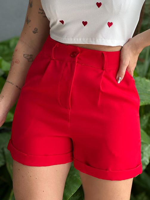 Shorts Alfaiataria Analia Barra Dobrada VERMELHO - LOJA TUTTI FRUTTI