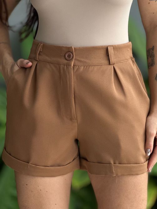 Shorts Alfaiataria com Elástico no Cós CAPUCCINO - LOJA TUTTI FRUTTI