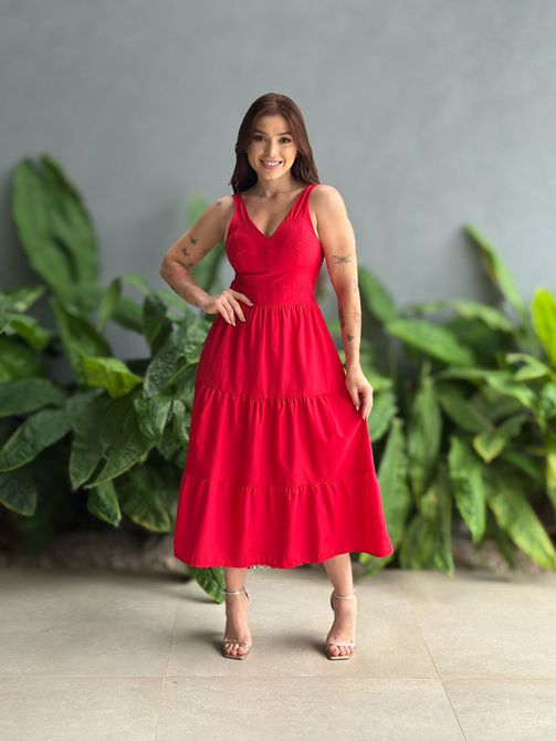 Vestido Midi Livia VERMELHO - LOJA TUTTI FRUTTI
